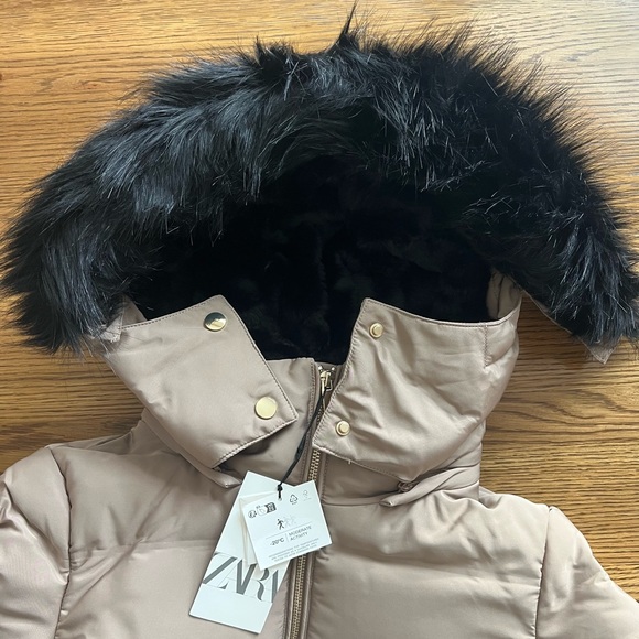 Zara KHAKI LONGLINE HOODED QUILTED JACKET - Picture 6 of 16